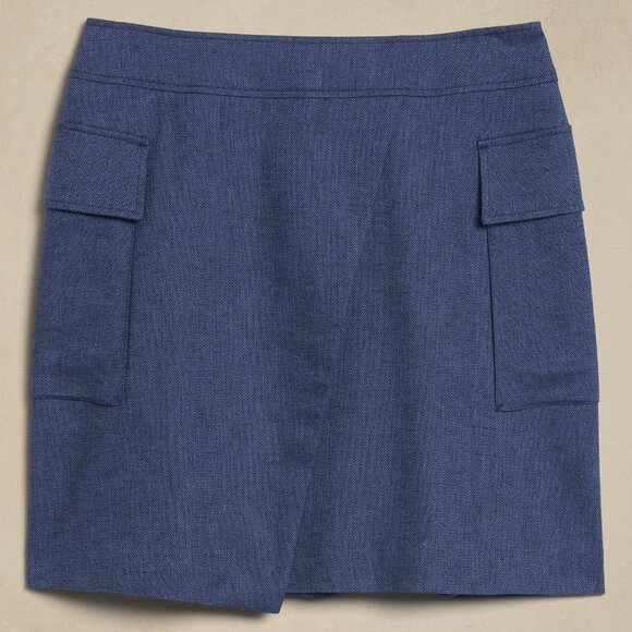Banana Republic Blue Linen-Blend Wrap Mini Skirt size 2 - Picture 1 of 8